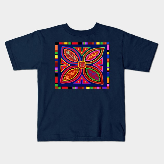 Kuna Indian Mola Flora - Red Blue Pink Yellow Kids T-Shirt by Esprit-Mystique